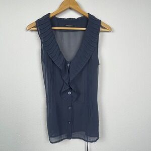 Banana Republic Outlet Blue Semi-Sheer Sleeveless Button-Up Top Pleated Layering